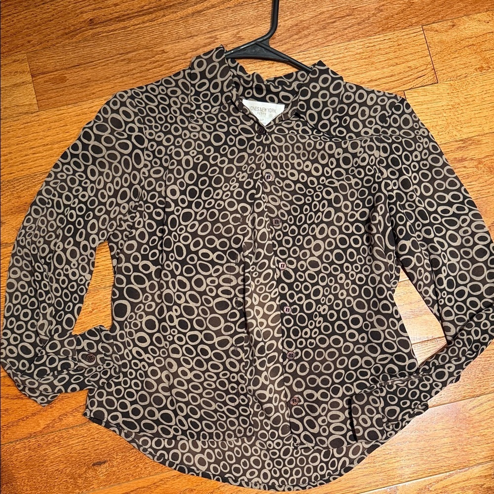 Jones New York Black and Brown Patterned Blouse